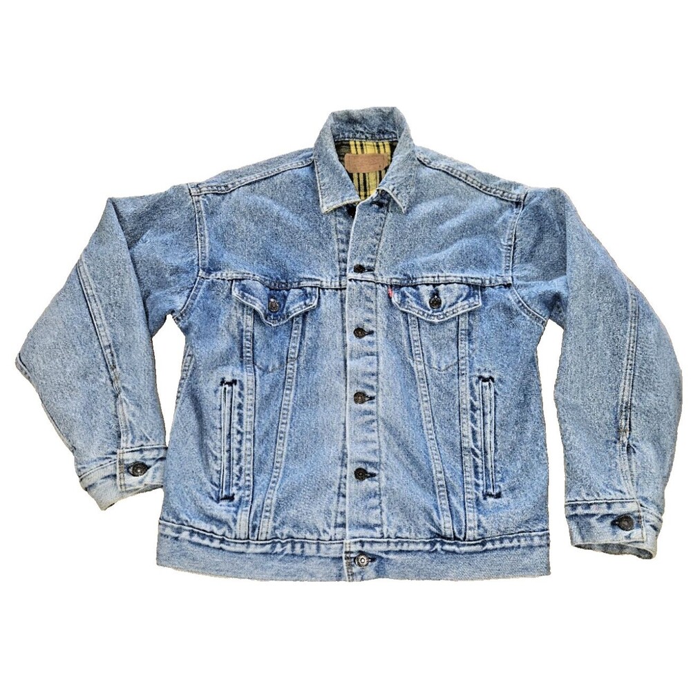 VTG 1987 Levi's 70417-9332 Denim jacket Men's Small Yellow Flannel lined RARE